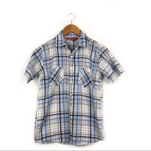 Montage Boys Plaid Button Up Shirt Large